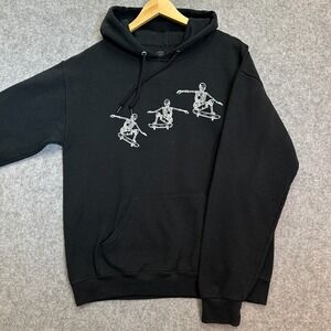 Bowery Supply Co Hoodie M Black Skeleton Skaters Graphic Pullover Skateboarding